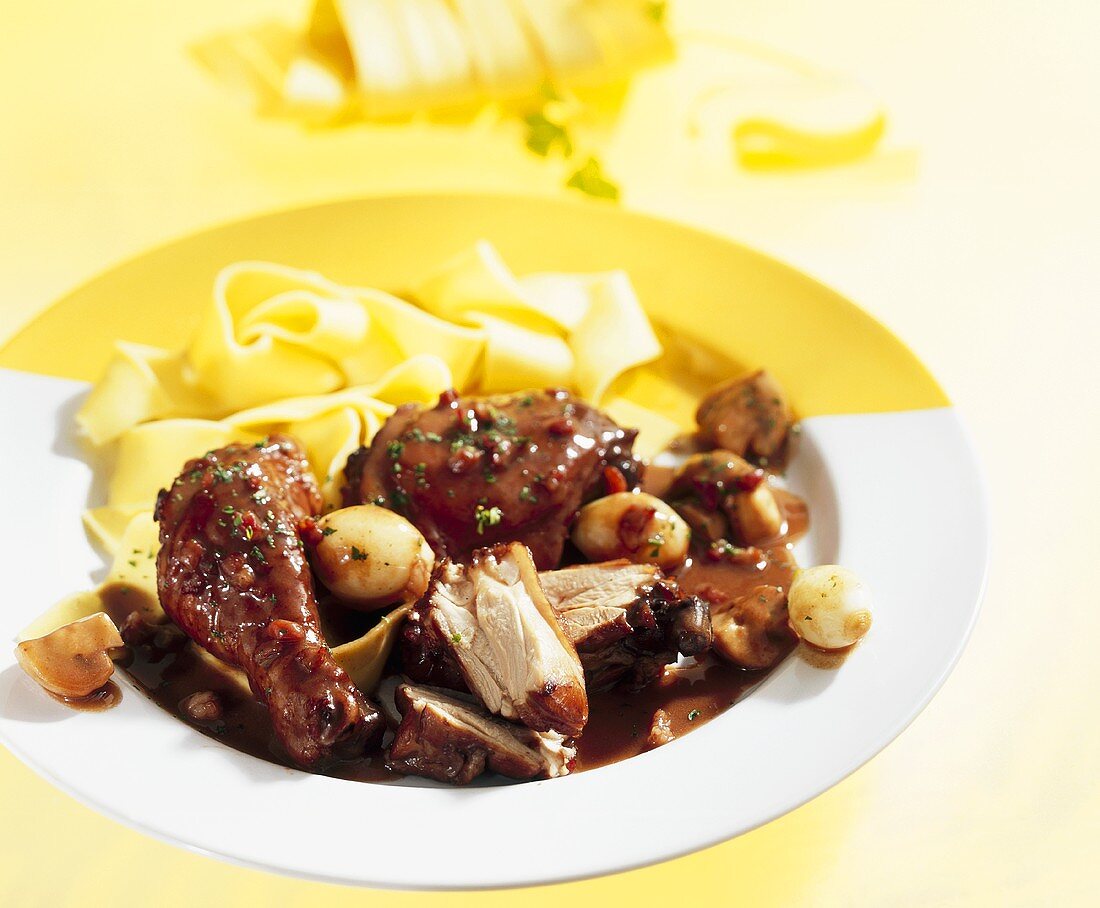 Coq au vin with tagliatelle