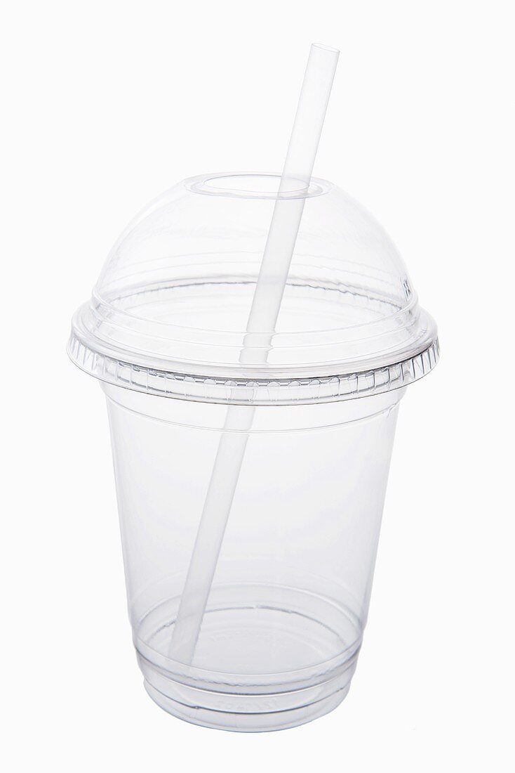 Plastic cup with straw for drinks
