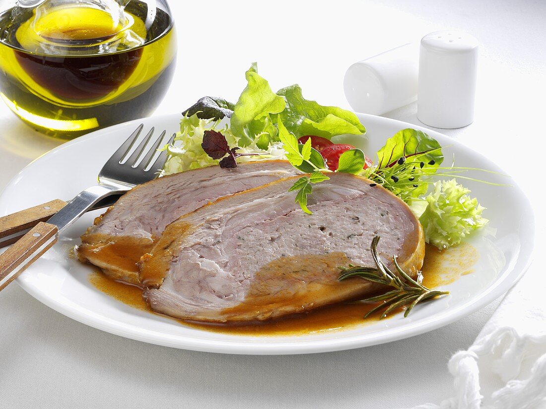 Stuffed breast of veal with salad