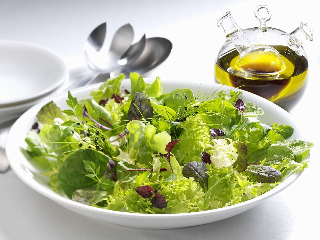 Mixed salad leaves with olive oil
