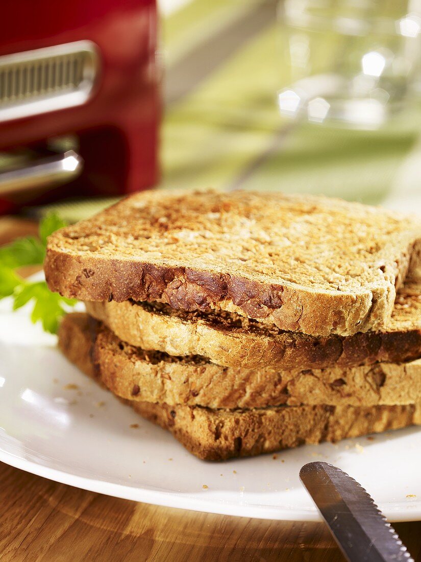 Slices of toast on plate