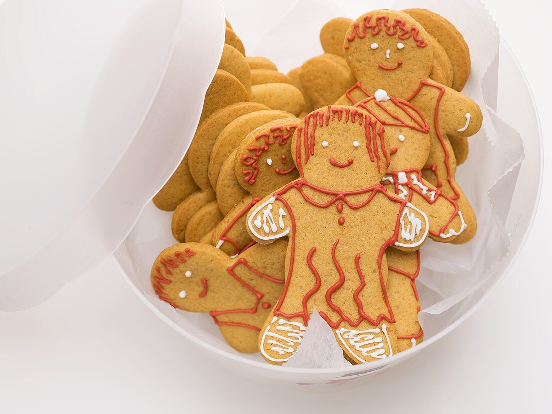 Gingerbread people in storage container