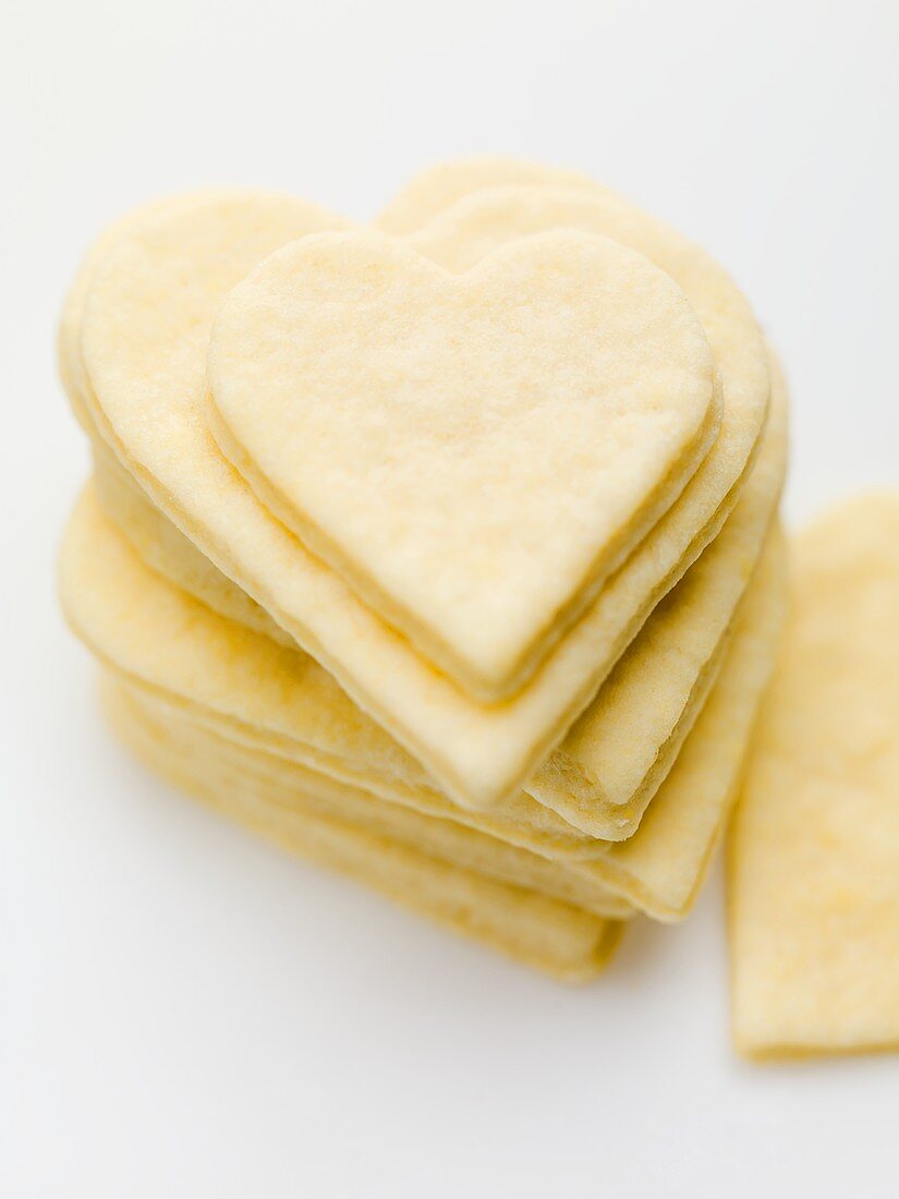 Several heart-shaped biscuits, stacked