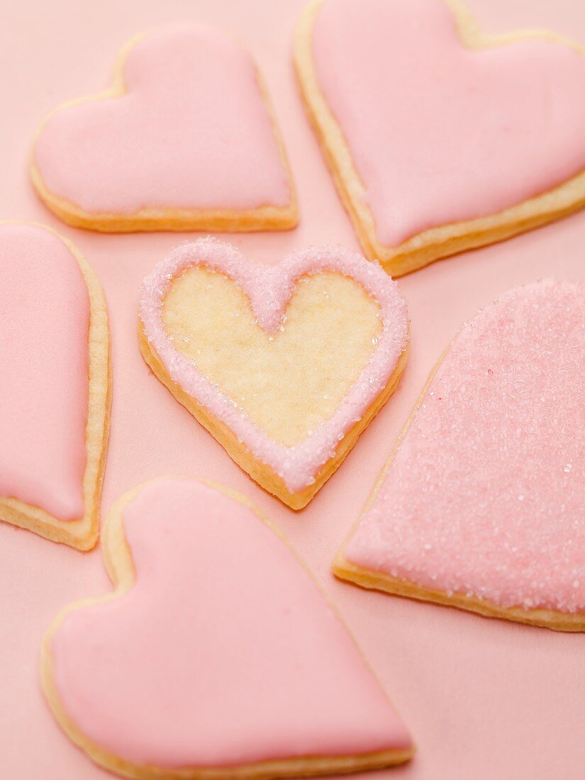 Pink heart-shaped biscuits