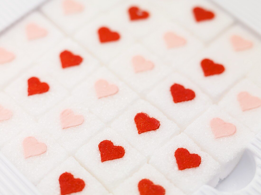 Sugar cubes with hearts