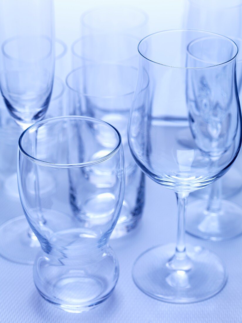 Various empty glasses