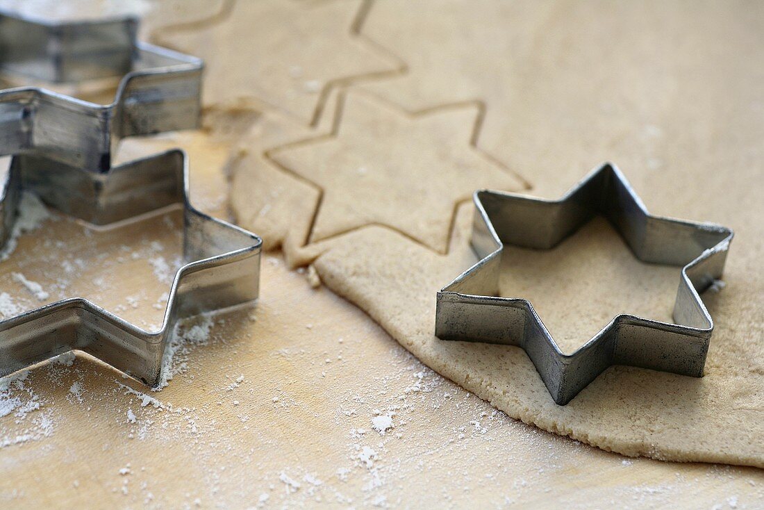 Biscuit dough with star-shaped cutters