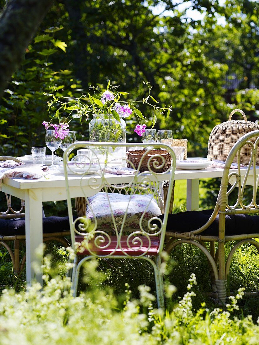 Laid table in garden