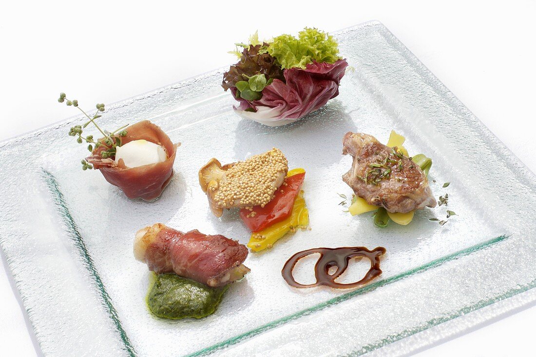 Assorted appetisers on a plate