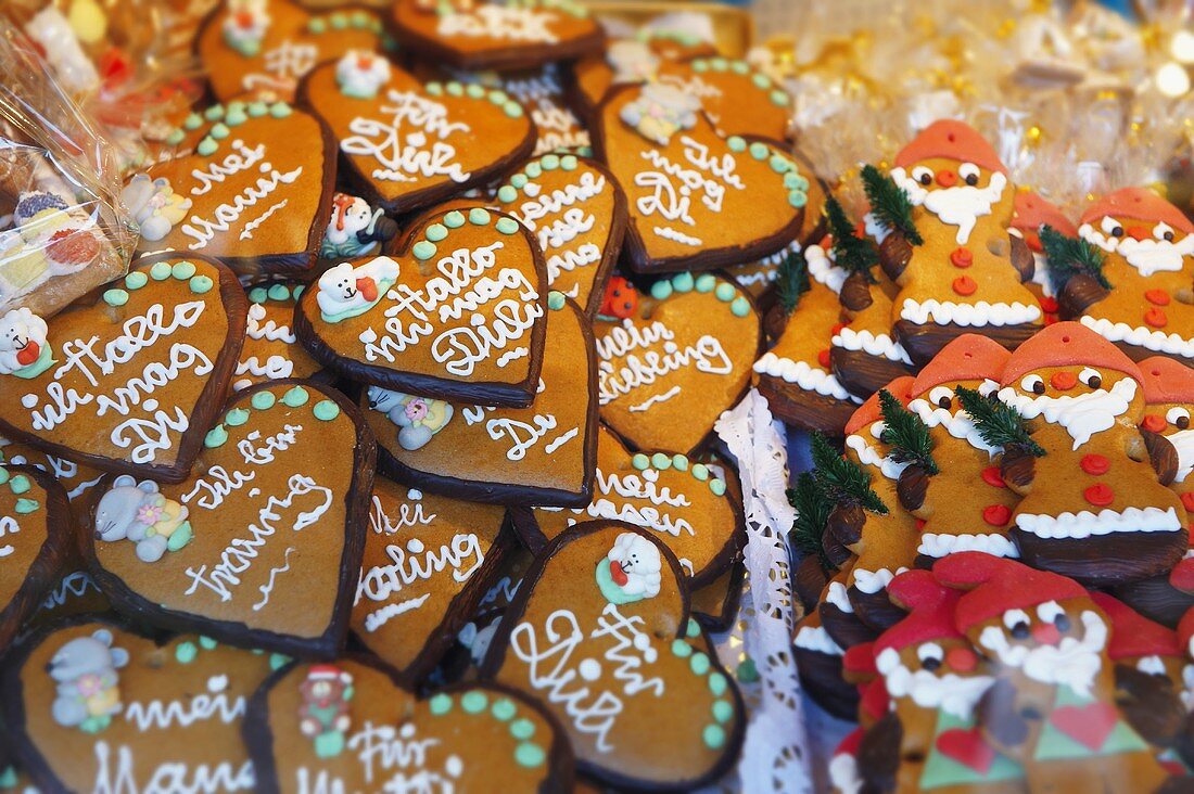 Assorted Lebkuchen (gingerbread) on a Christmas market stall