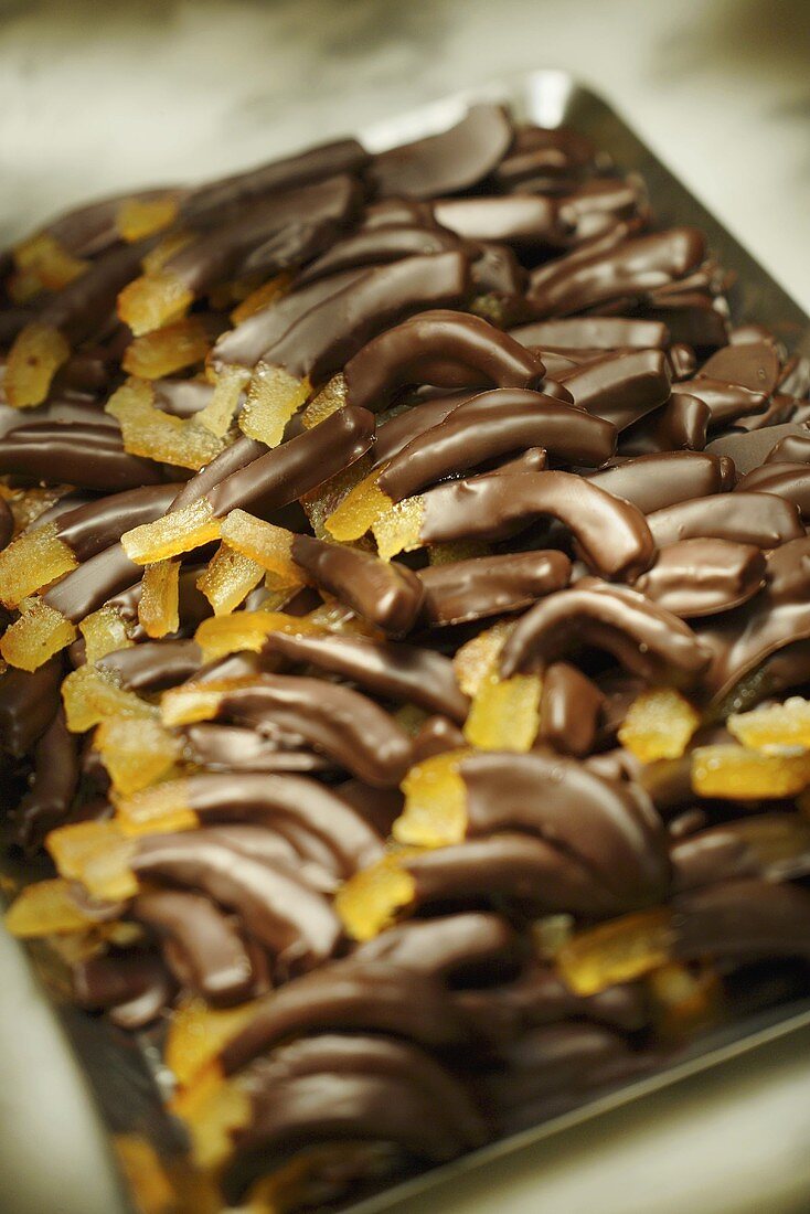 Chocolate-coated candied oranges