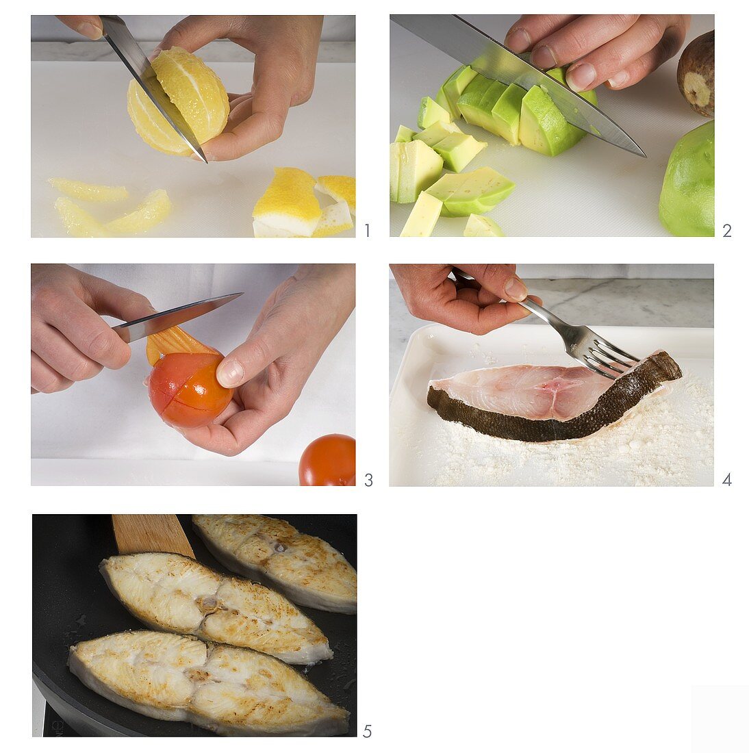 Heilbuttfilet mit Zitronen und Avocado-Tomatengemüse
