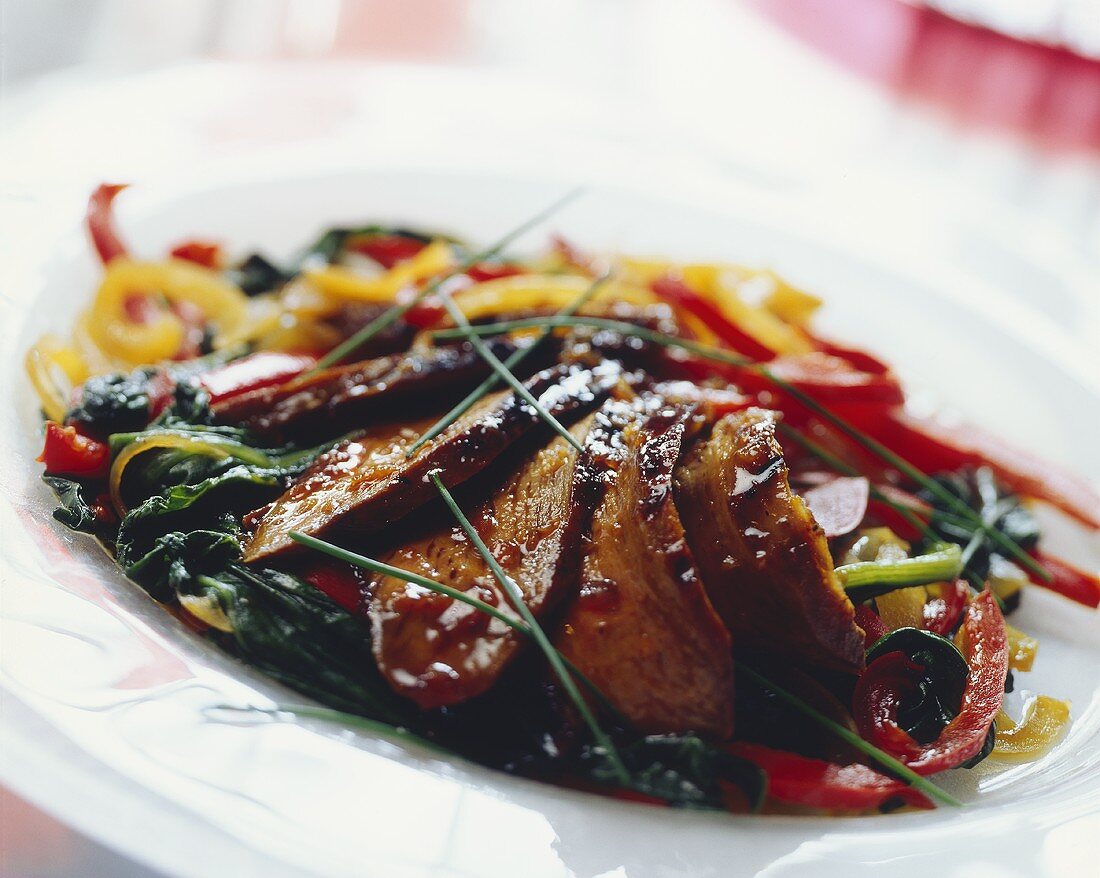 Grilled duck breast with vegetables