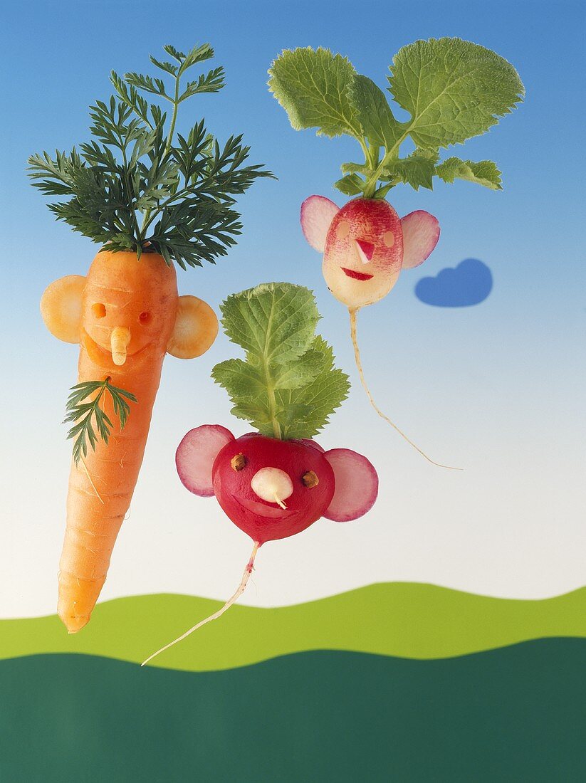 Amusing carrot and radish figures