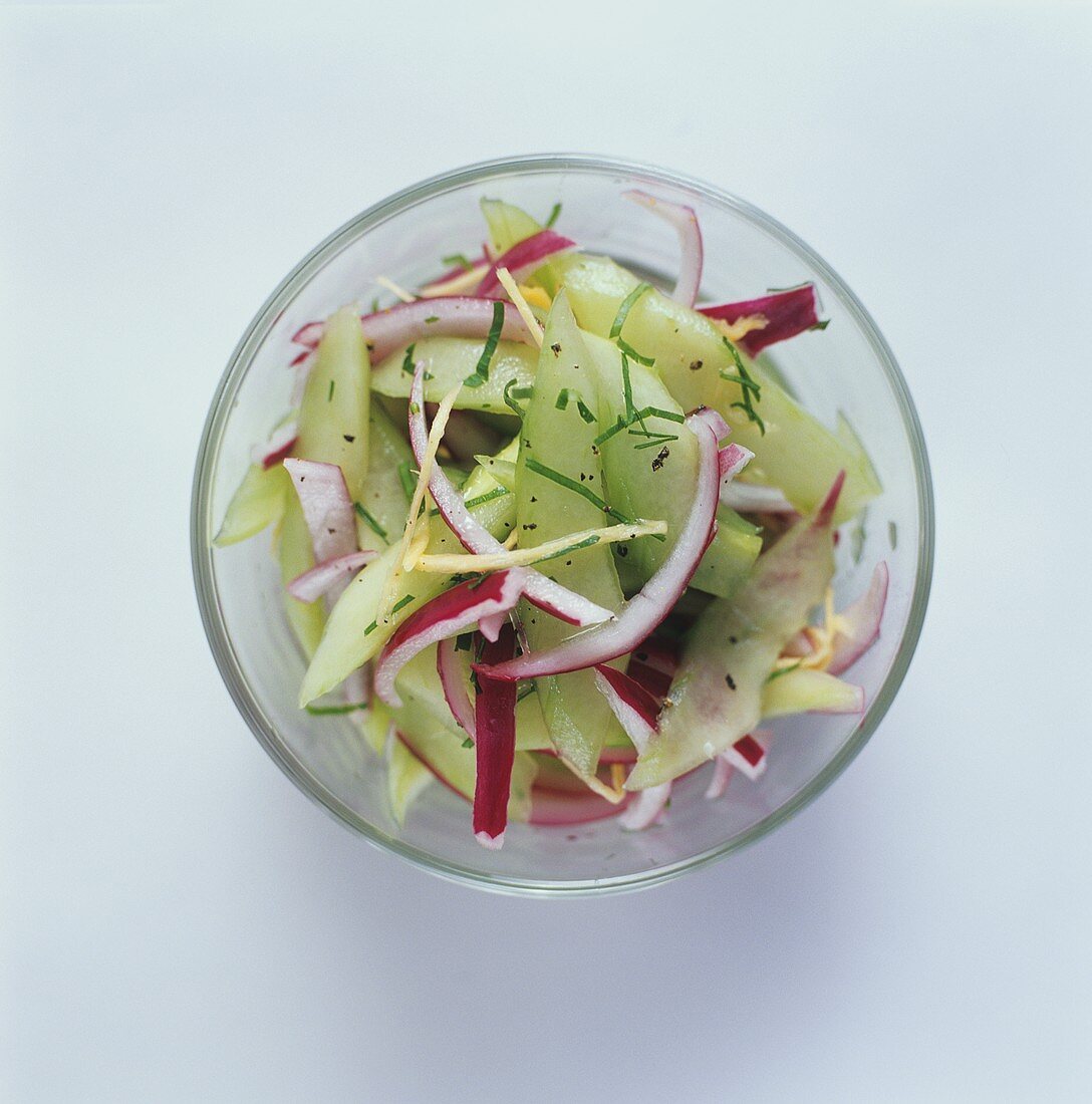 Cucumber salad with red onions