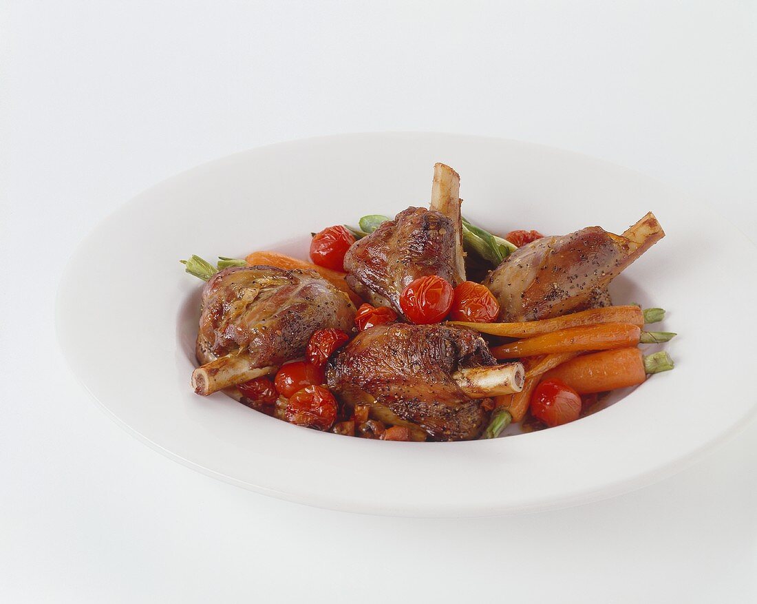 Braised lamb shanks with vegetables