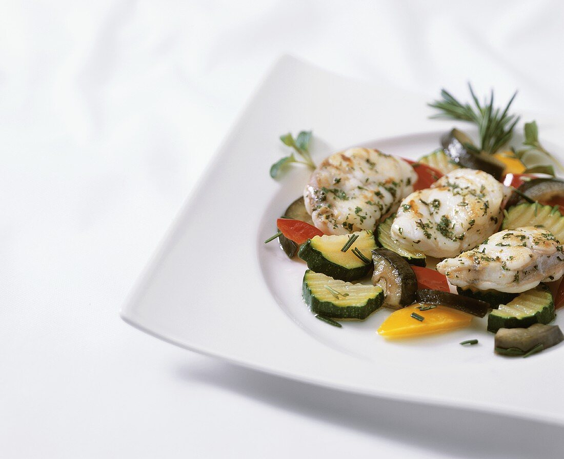 Monkfish on mixed vegetables