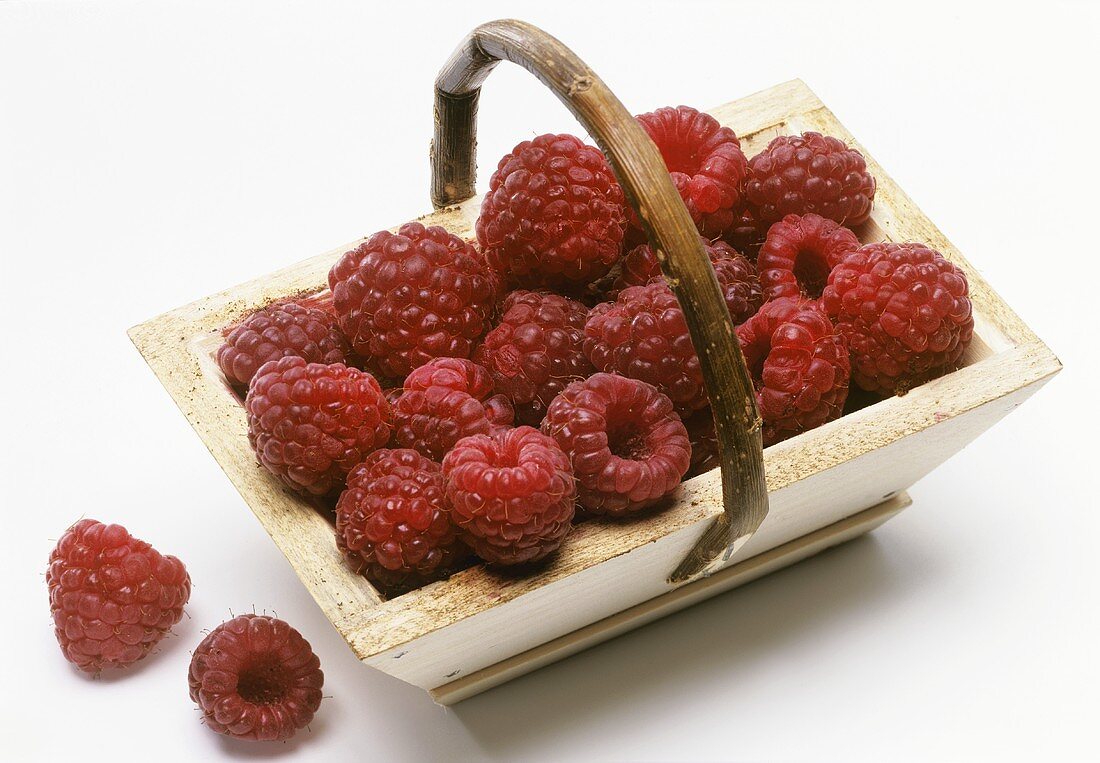 Raspberries in a wooden basket