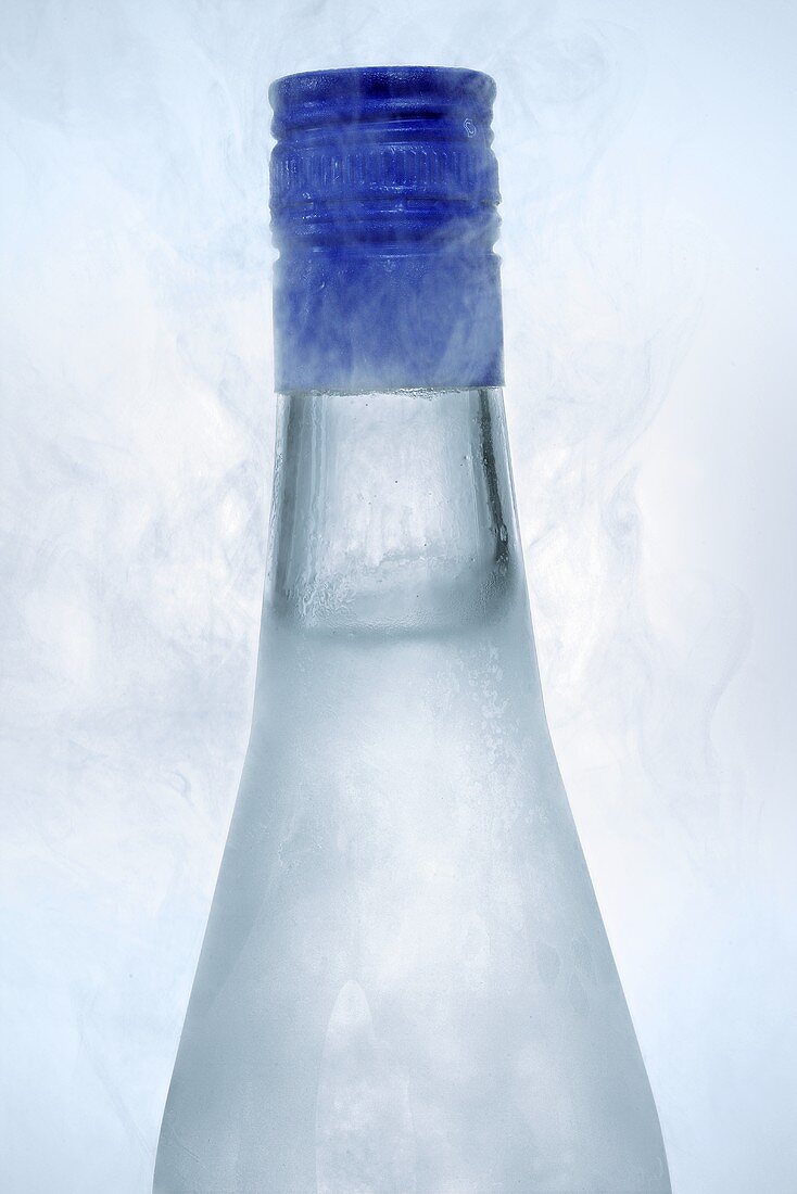 Ouzo in vereister Flasche (Ausschnitt)