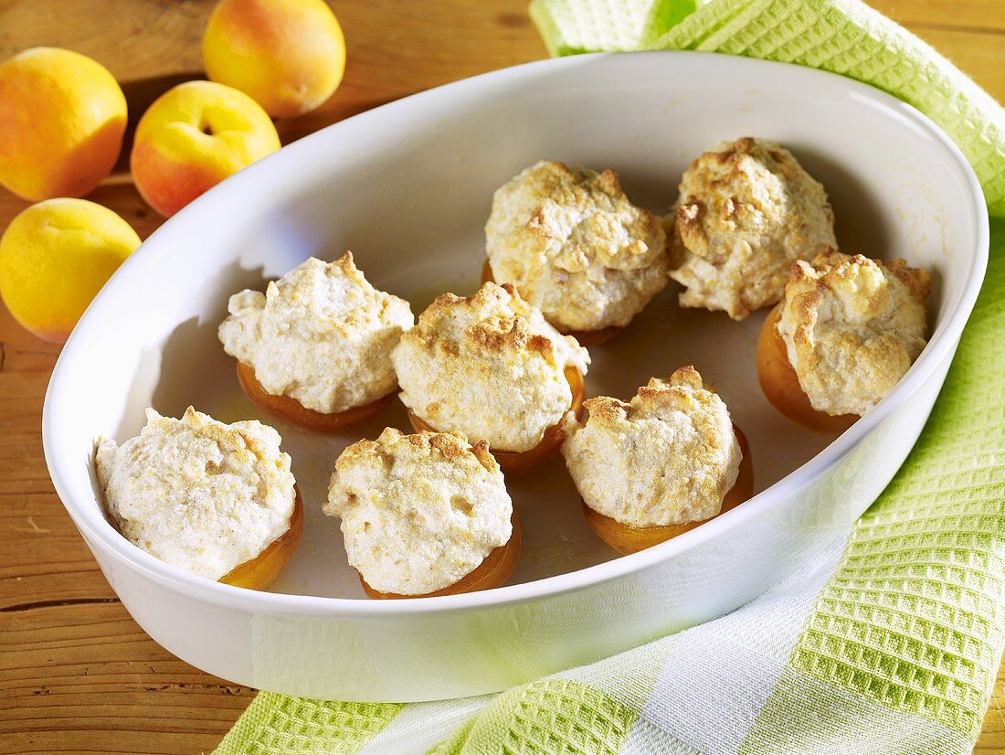 Apricots stuffed with amaretto almond foam