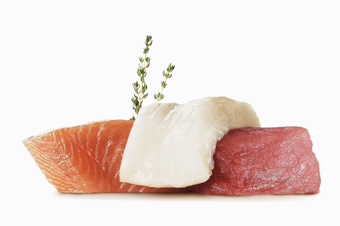 Two Types of Fresh Fish with Thyme Sprig