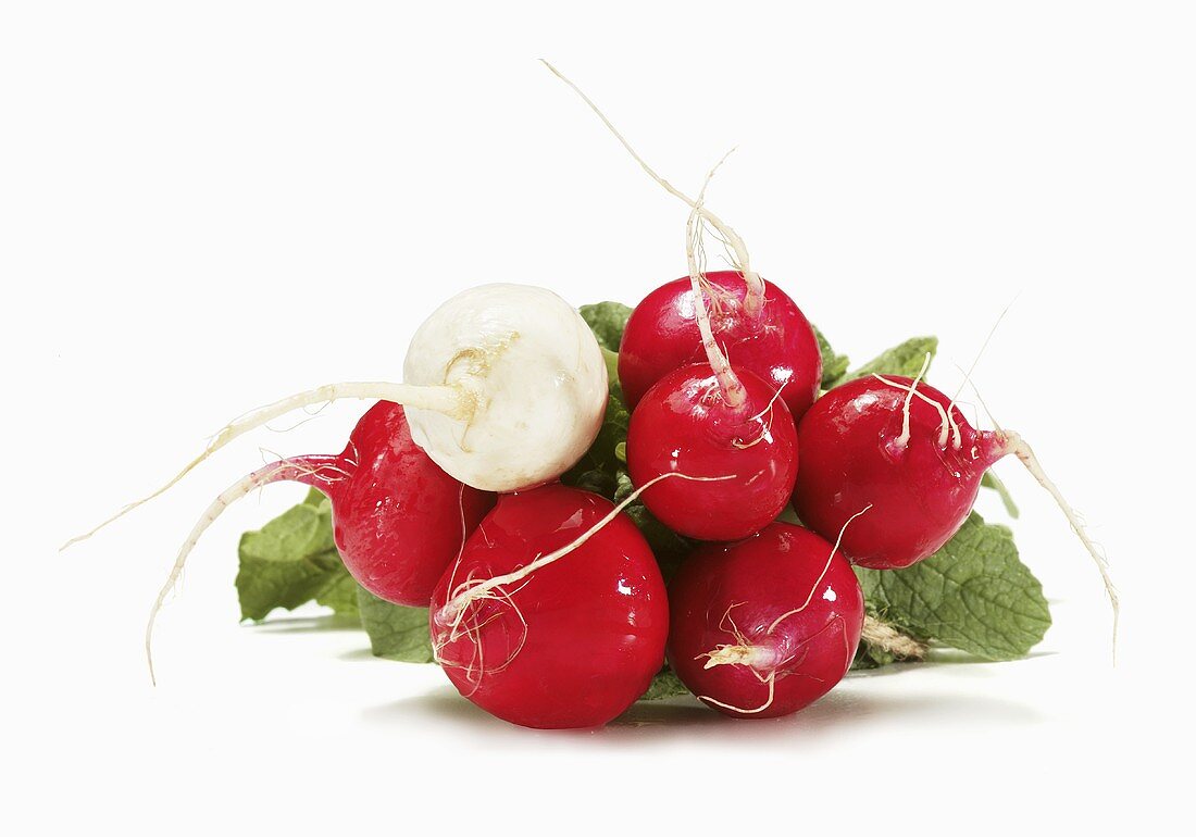 Bunch of Red Radishes with One White Radish