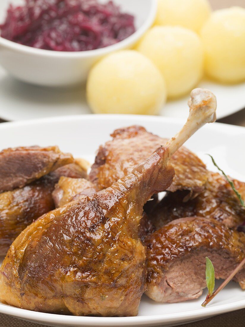 Duck with red cabbage and potato dumplings