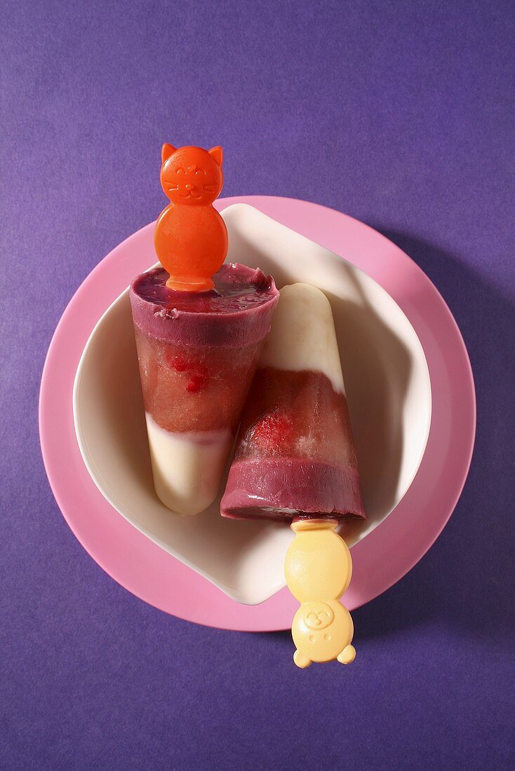 Homemade raspberry lollies for children