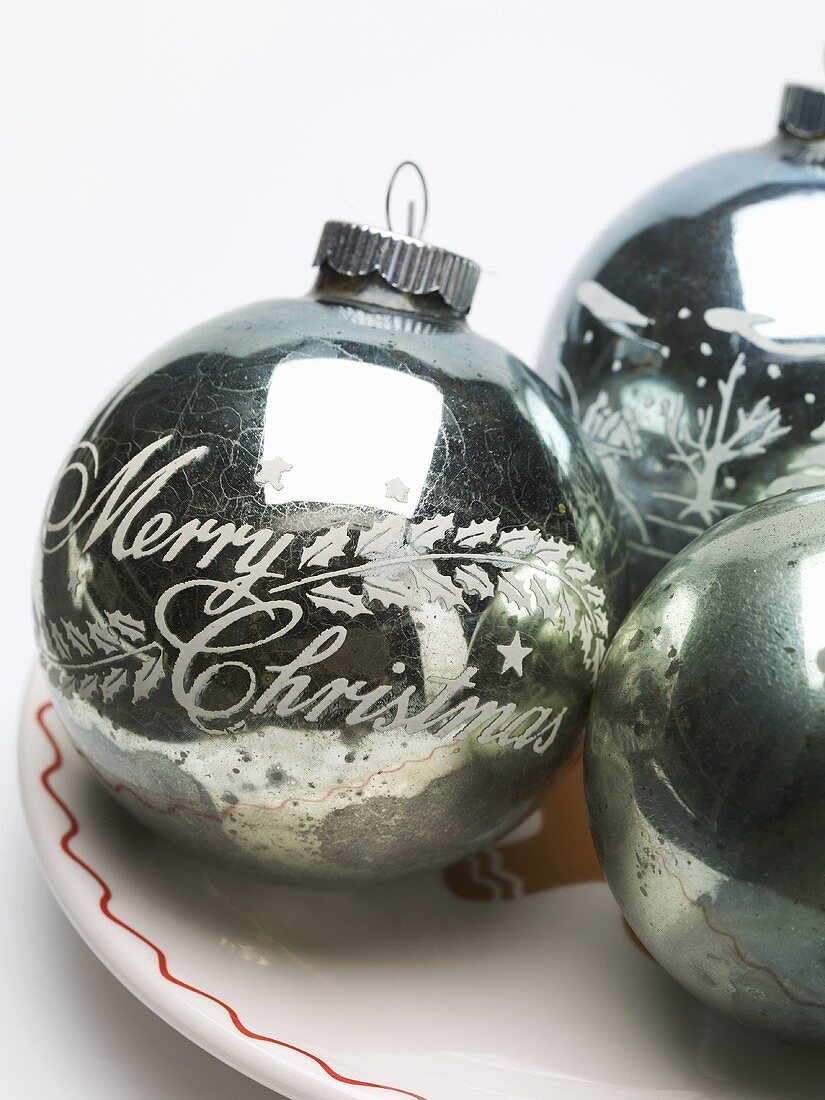 Antique silver Christmas baubles