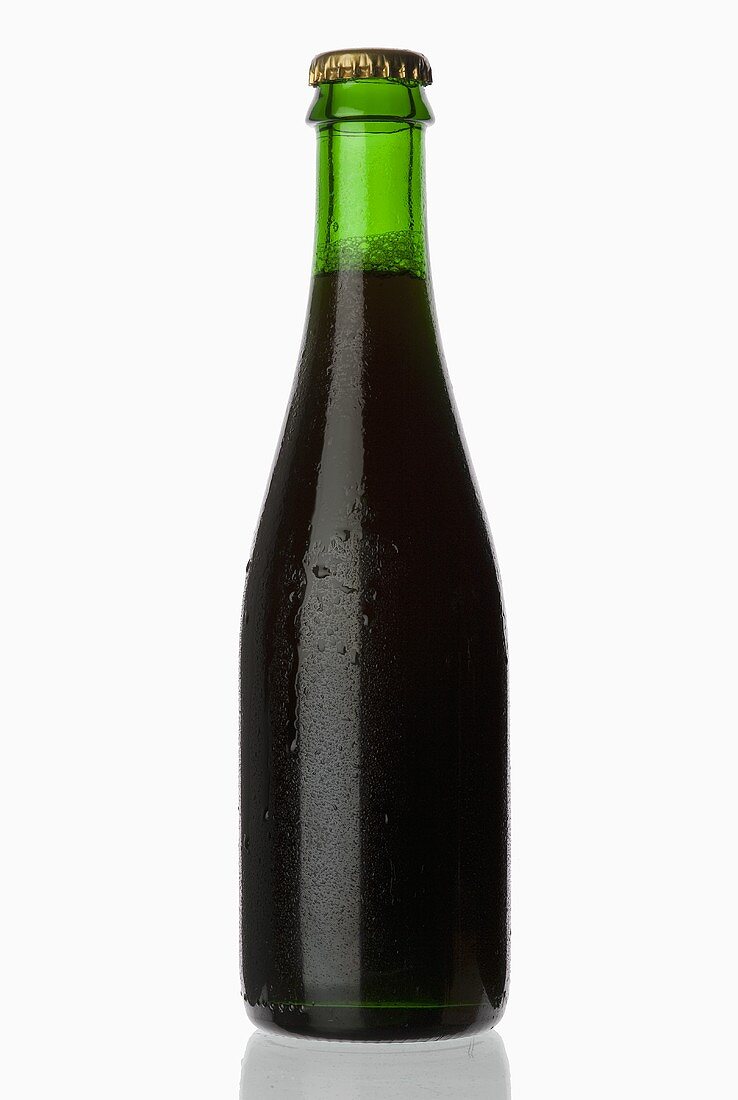 Eine gekühlte Flasche dunkles Bier (Stout)