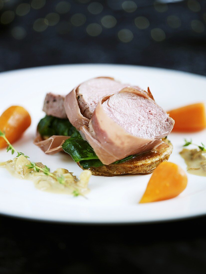 Ham-wrapped pork fillet