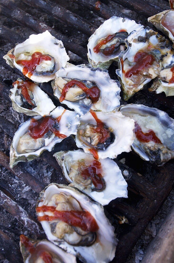 Barbecue Oysters on Half Shell