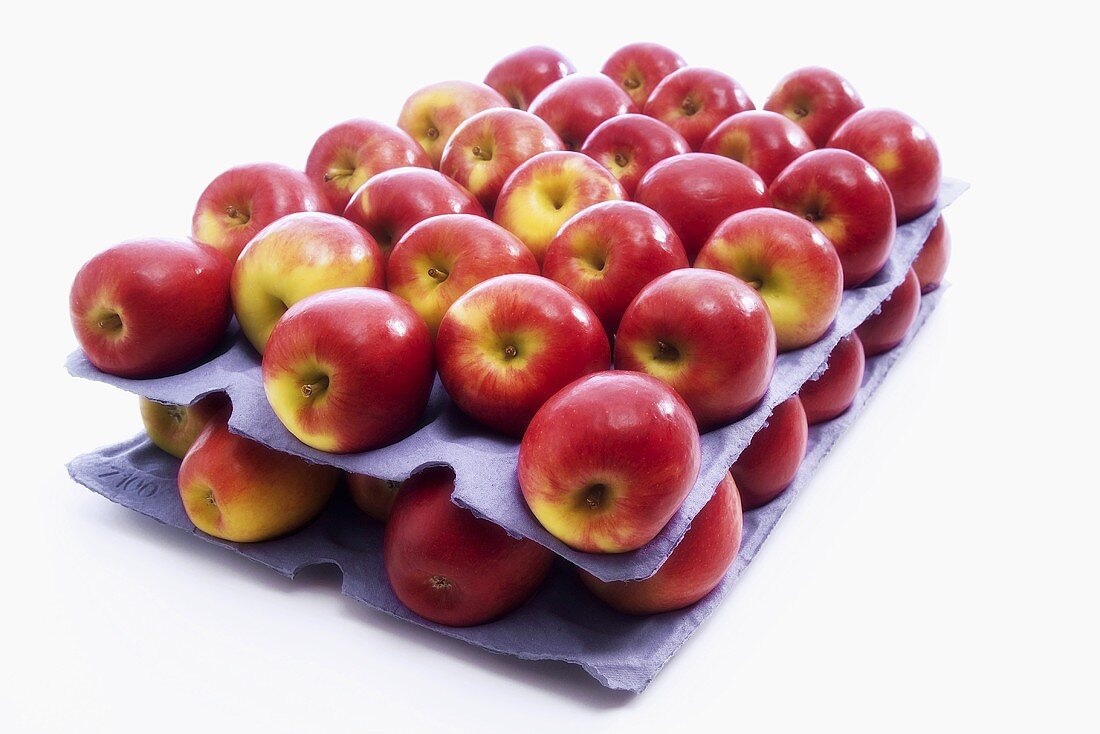 Red apples in trays