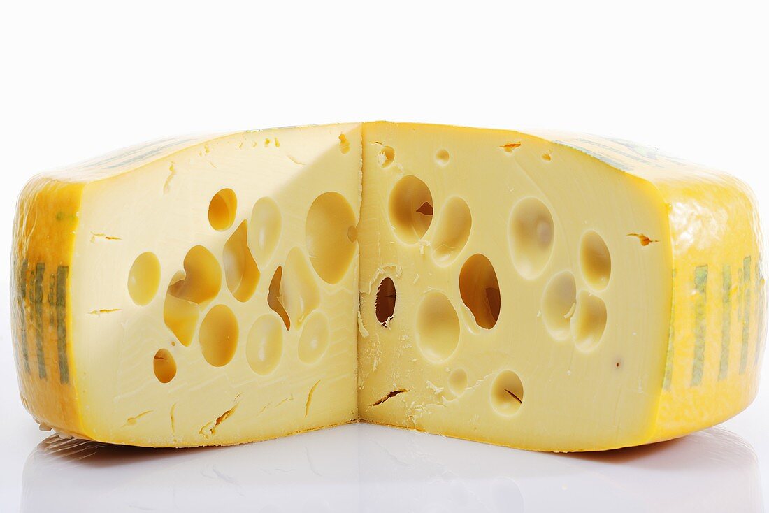 Block of Swiss cheese, close-up