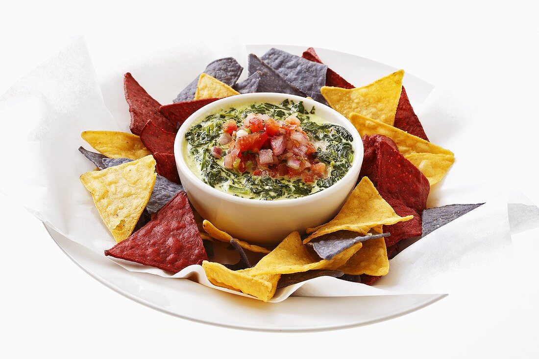 Spinach and Parmesan dip with tortilla chips