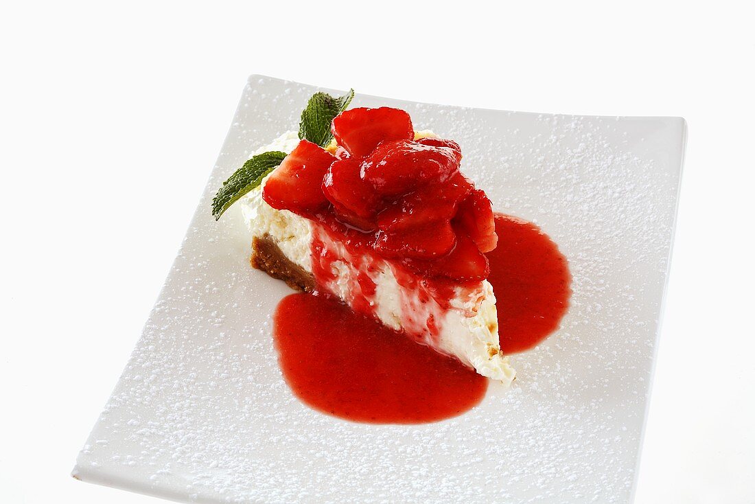 A piece of strawberry cheesecake