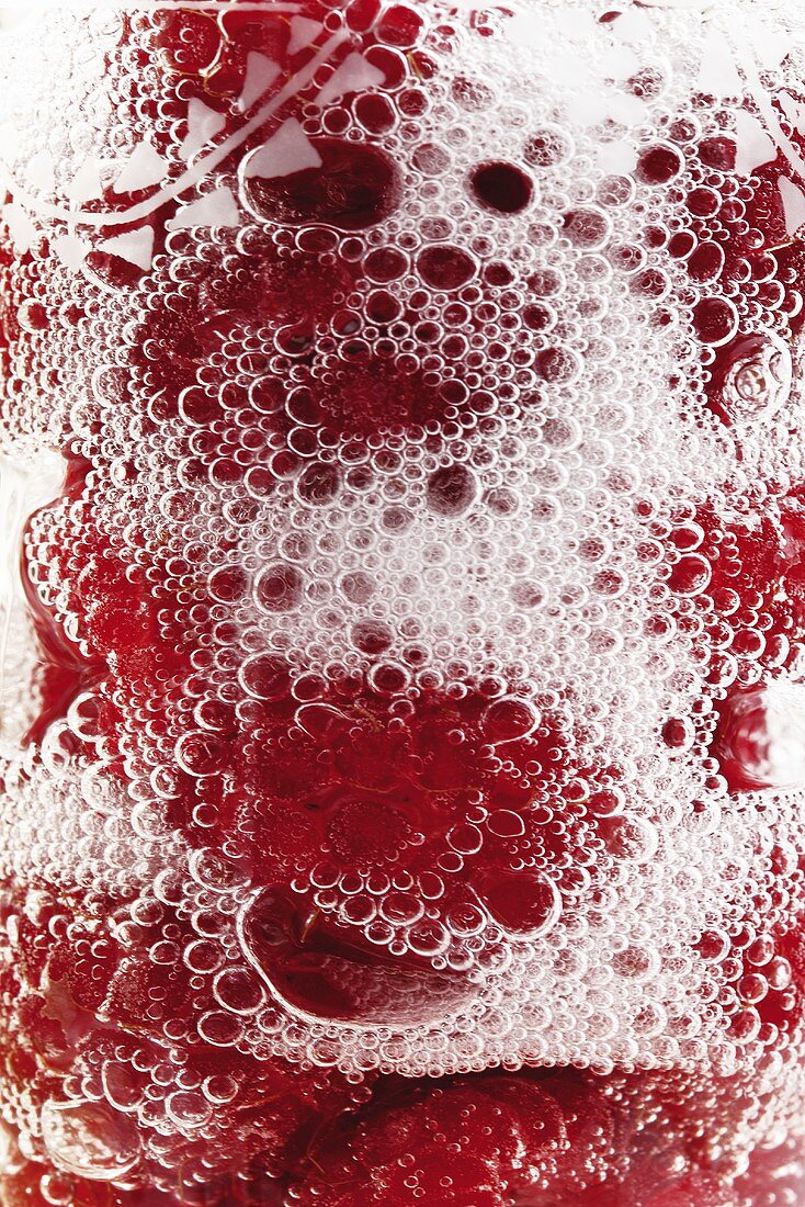 Raspberries in champagne, close-up full frame