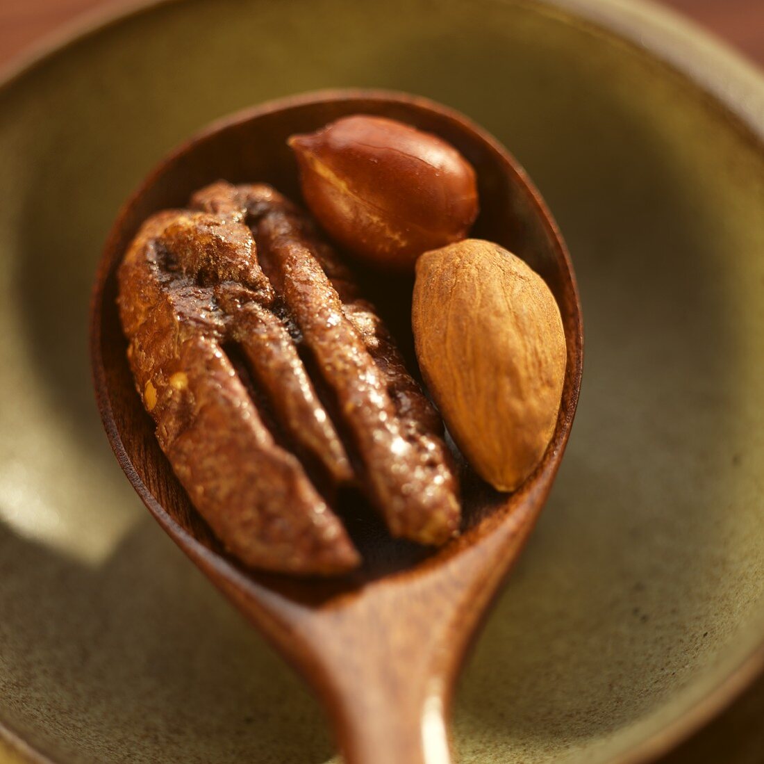 Spiced Pecan, Almond and Peanut in Wooden Spoon