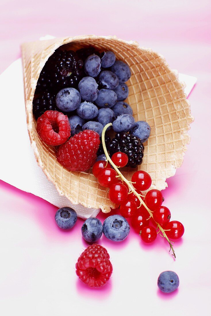 Ice cream Cone filled with different berries