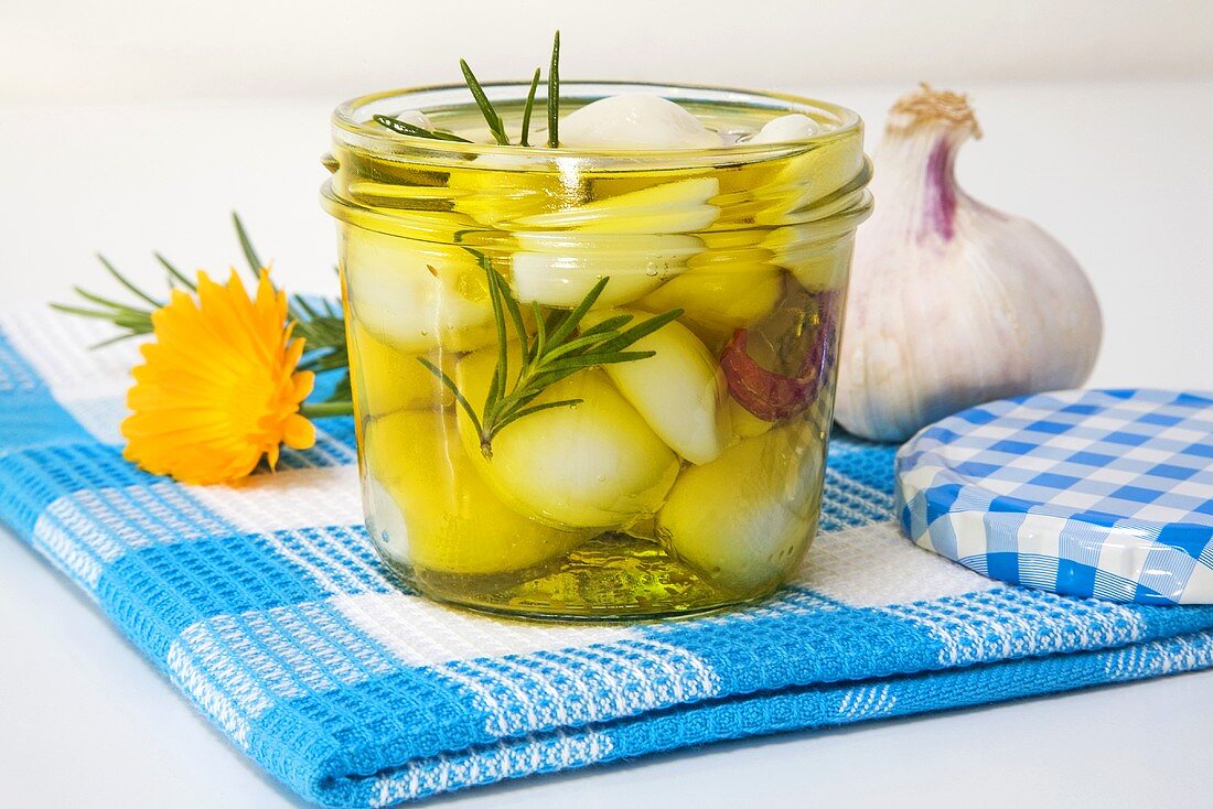 Pickled garlic with rosemary