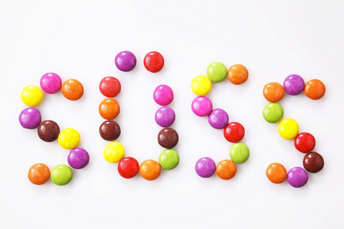 Multi-coloured candies, elevated view