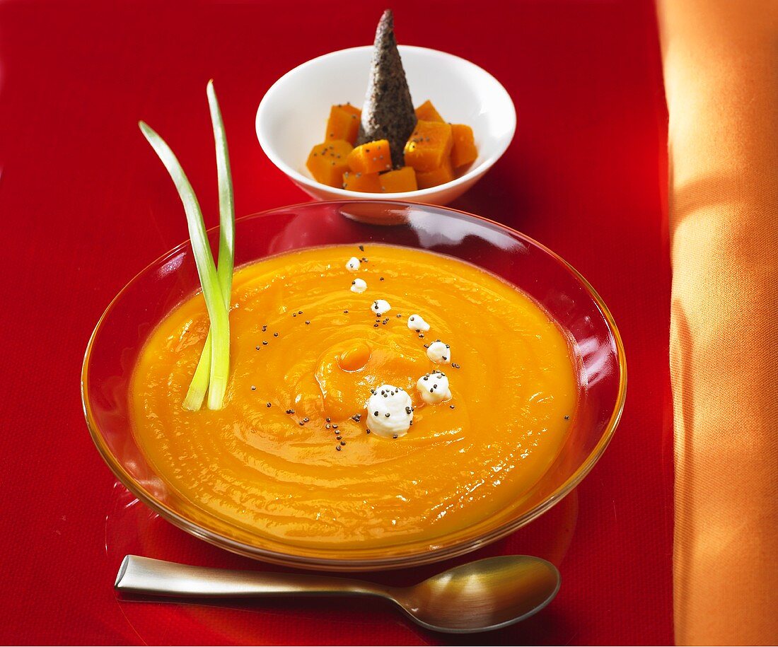 Cream of pumpkin soup with poppy seeds
