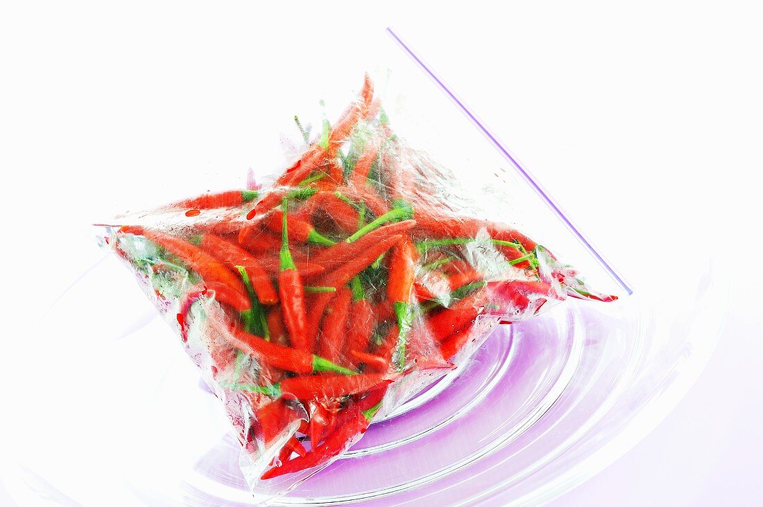 Red chillies in plastic bag