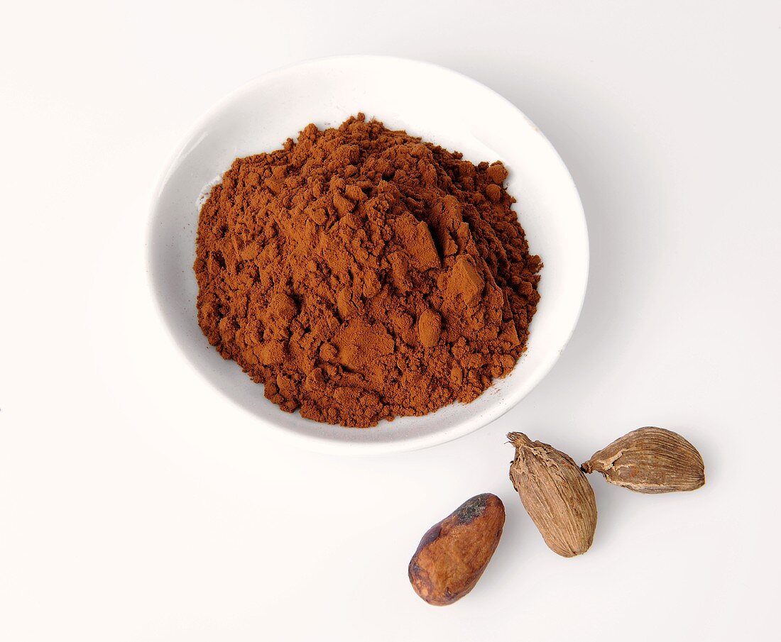 Kakaopulver und Kakaobohnen