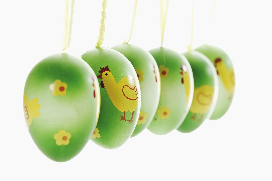 Green Easter eggs with hanging loops