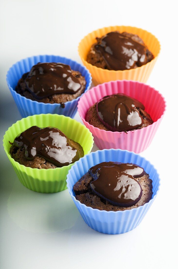 Chocolate muffins in coloured cases