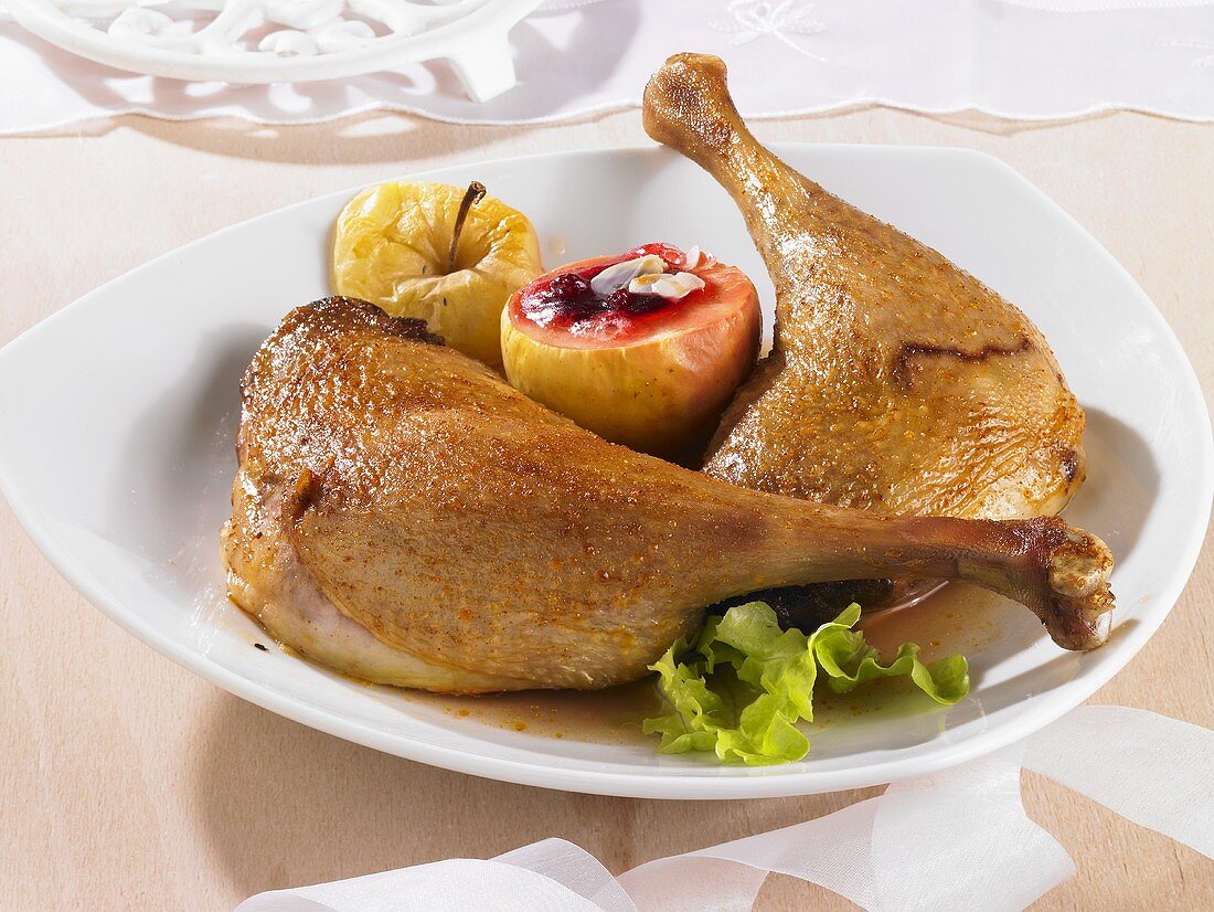 Goose legs with baked apple
