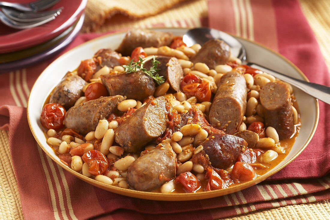 Turkey Sausage Stew with Cannoli Beans and Tomatoes