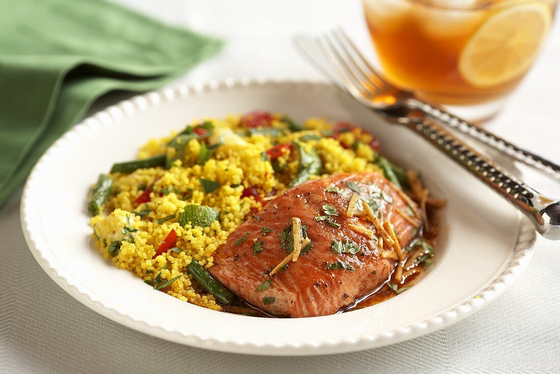 Salmon in Miso Sauce with Vegetable Couscous