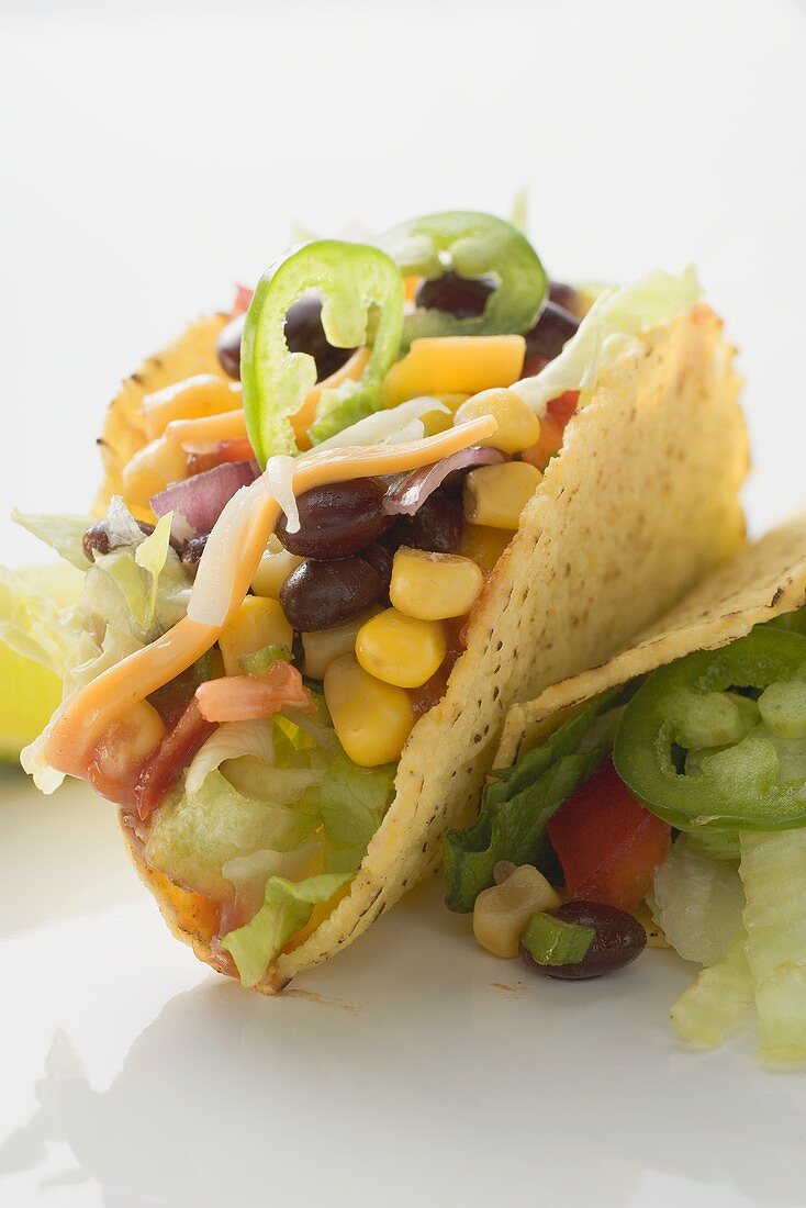 Tacos filled with sweetcorn and beans